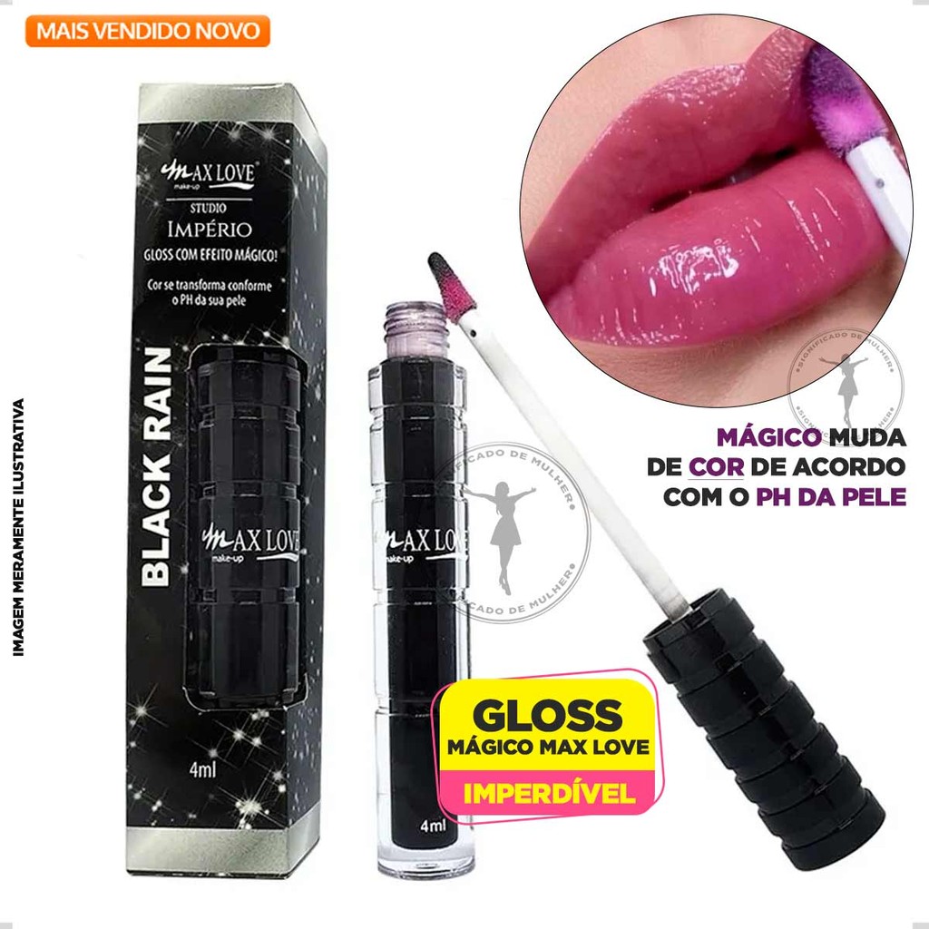 Gloss Efeito Mágico Black Rain Max Love 5ml MUDA DE COR NA BOCA > PH