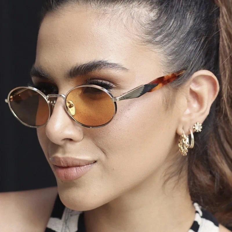 Novos Óculos De Sol Feminino Casual Elíptico Metal Moda Ao Ar Livre Retro Tendência Rua Altos Uv400