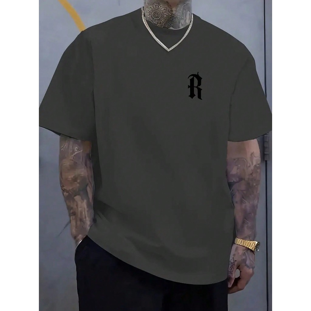 Camiseta Masculina Estampa Letra R Camisa 100% Algodão Gola Redonda Lançamento