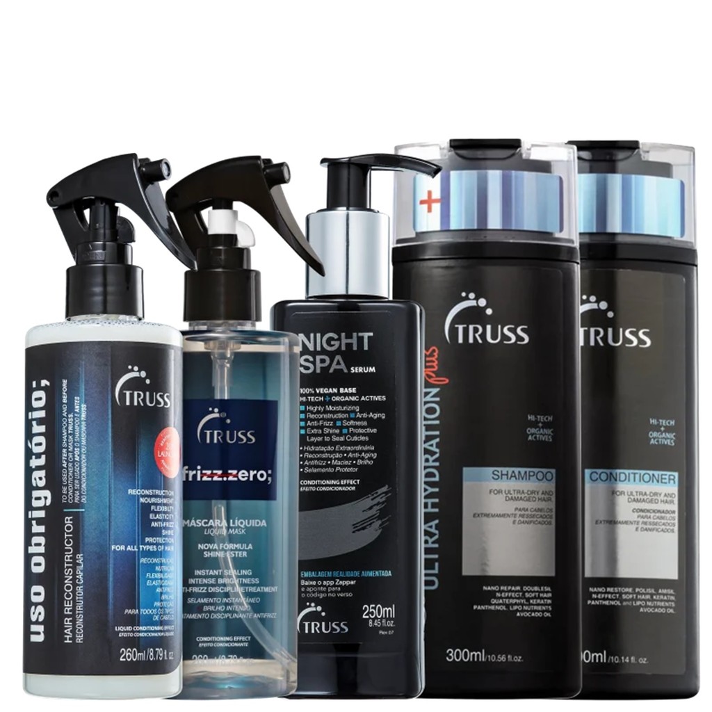 Kit Truss Ultra Hydration Plus-Shampoo 300ml+Condicionador 300ml+Night Spa 250ml+Frizz Zero Spray 260ml+Spray Uso 260ml