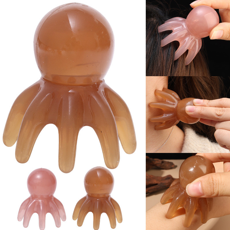 Pente De Massagem De Polvo De Resina-Gua Sha De Acupuntura-Massageador De Meridianos De Cabeça-Escova Couro Cabeludo-Fer