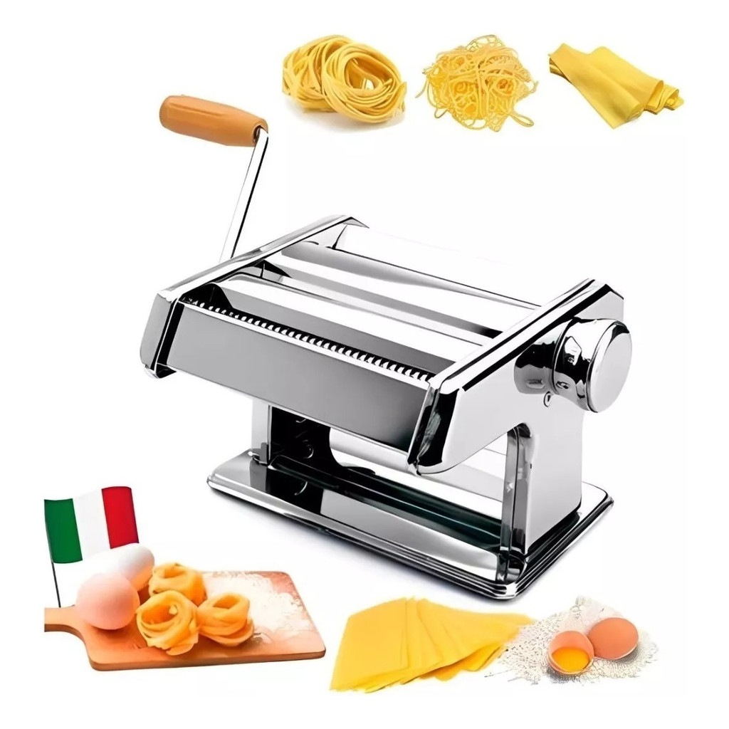 Máquina Macarrão Caseira Laminador Massas Macarrão Luxo Inox artesanal Manual regulagem italiana
