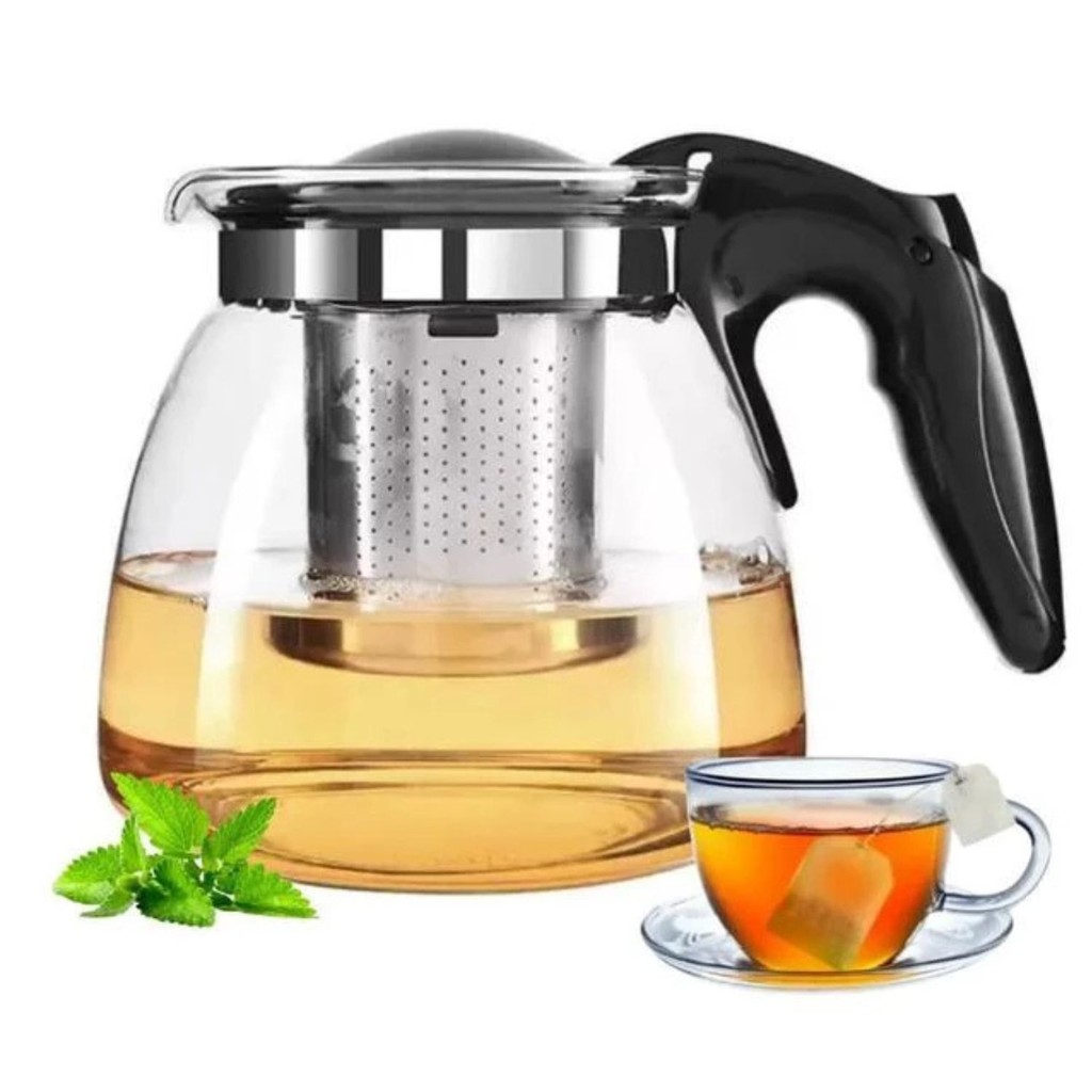 Chaleira De Vidro Bule Com Infusor Para Chá e Cafe Venice 900ml Inox