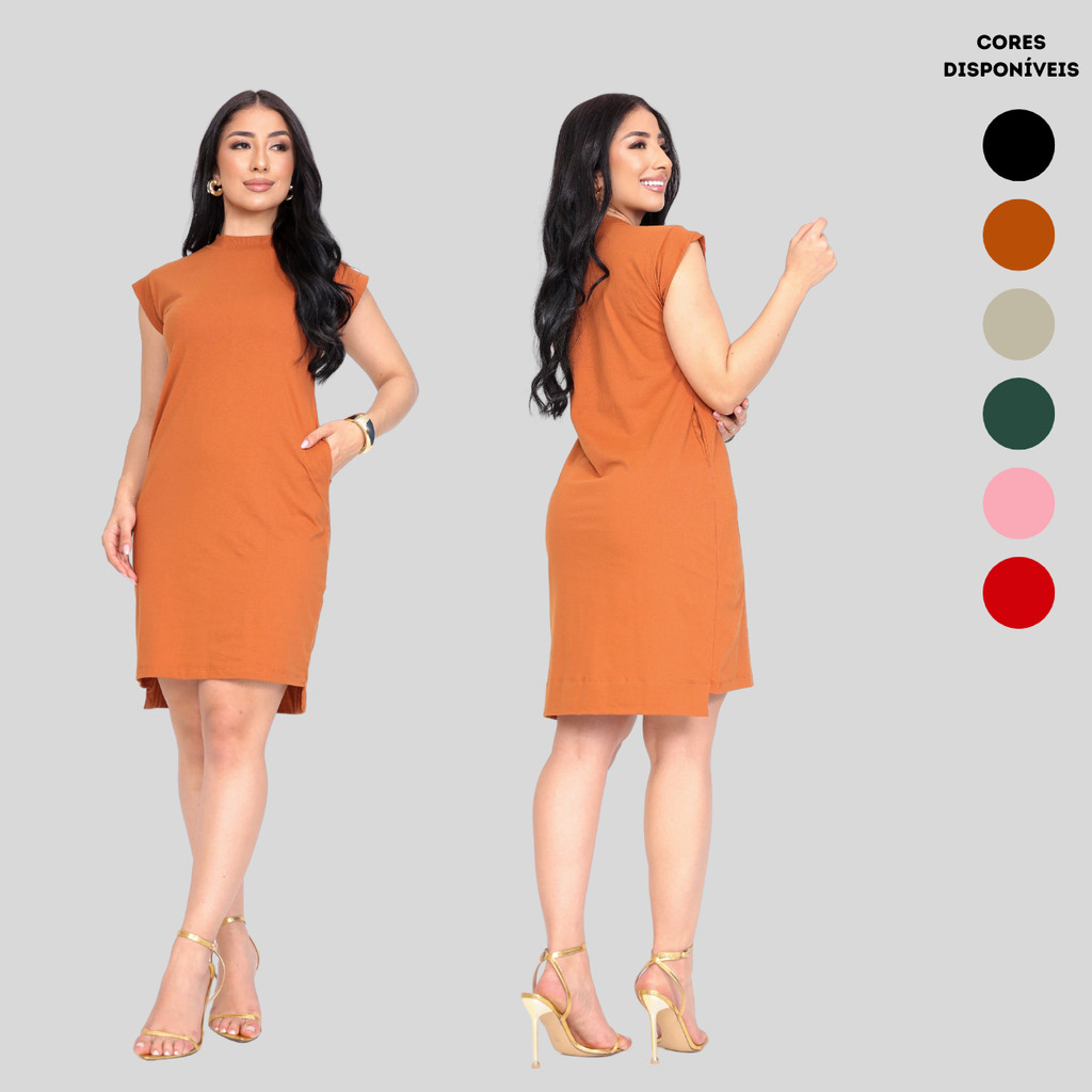 Vestidos Feminino Midi Com Bolso Vestido Muscle Tee 100% Algodão Confortável Promoção Verão em Oferta na Shopee