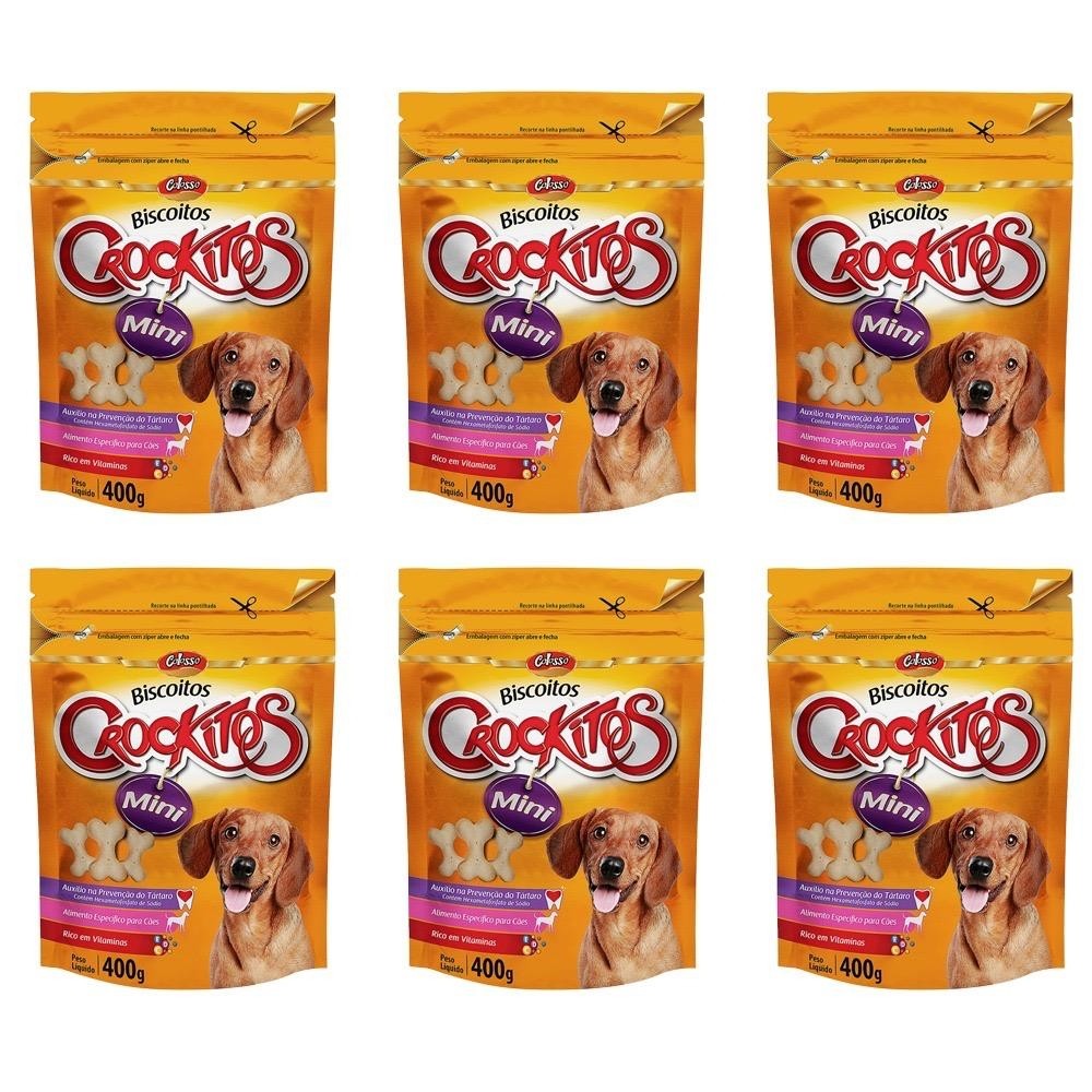 KIT 6 Und Petisco Pet Biscoito para Cachorro Crockitos Colosso Mini Caes 400g