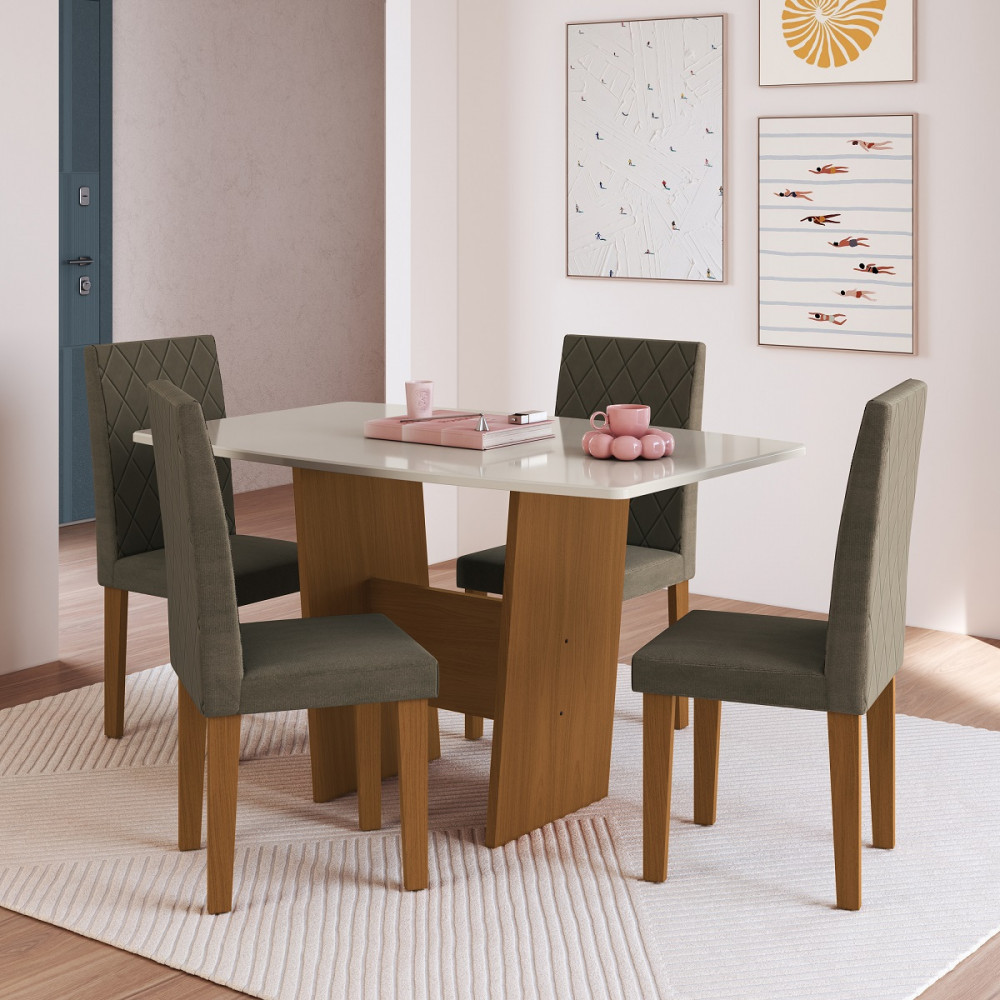Conjunto Sala de Jantar Mesa Pequim e 4 Cadeiras Belize Indekes em Oferta na Shopee