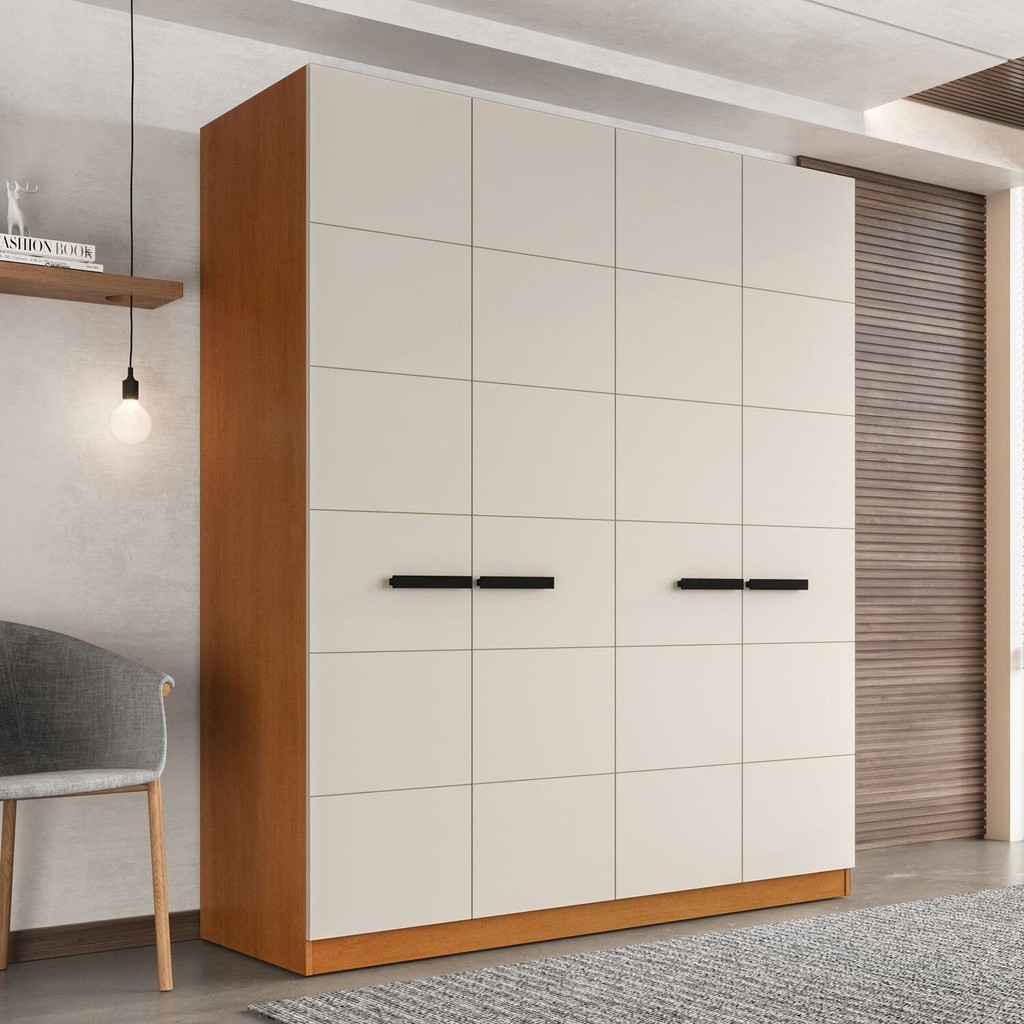 Guarda Roupa 4 Portas 4 Gavetas Lisboa Freijó/Creme em Oferta na Shopee