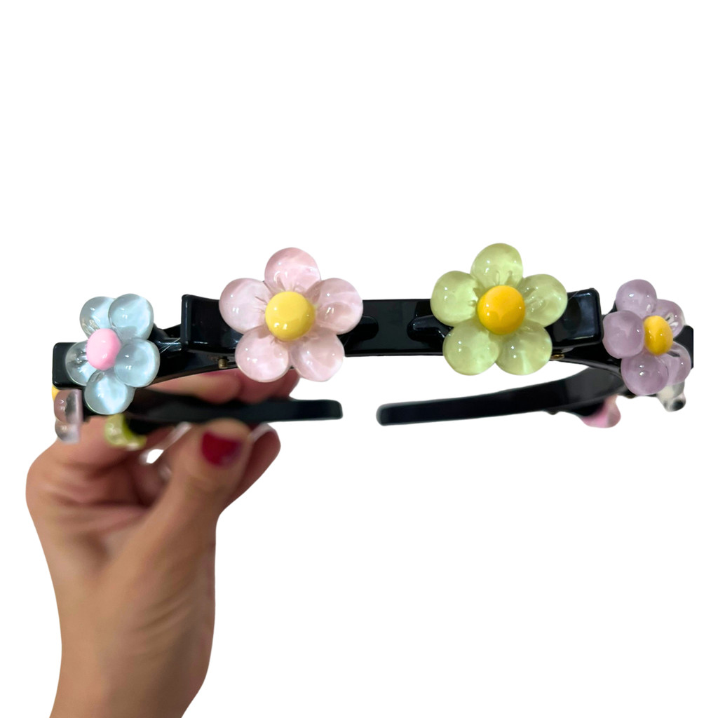 Tiara Florzinhas 5 pétalas Coloridas em Tom Pastel  Infantil