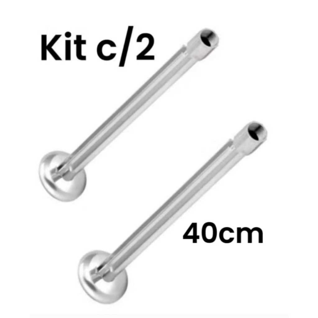 kit 2 Cano Chuveiro Braço Haste Cano Tubo Para Chuveiro 40cm Alumínio Polido
