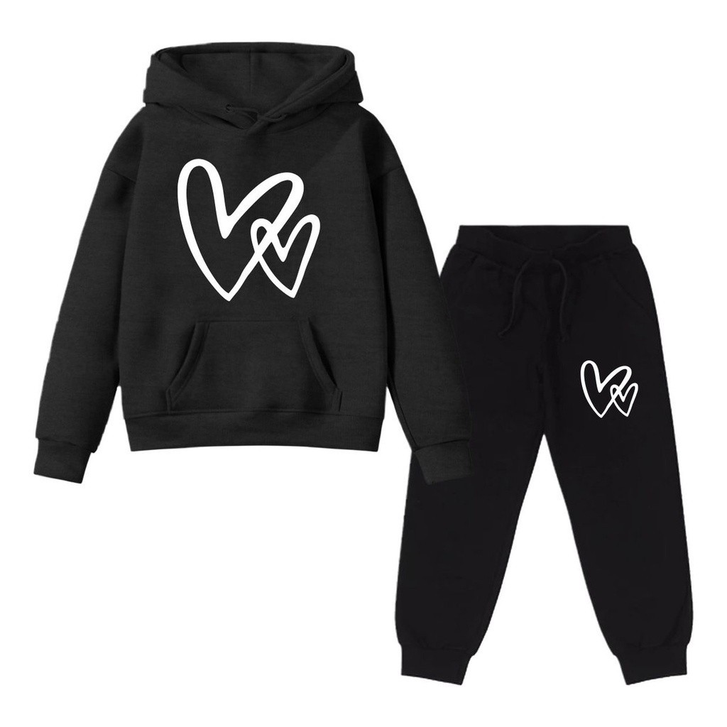Kit Conjunto Blusa Moletom Flanelado Calça Moletom Flanelado Infantil 2 Corações - 100% Algodão Envio Imediato