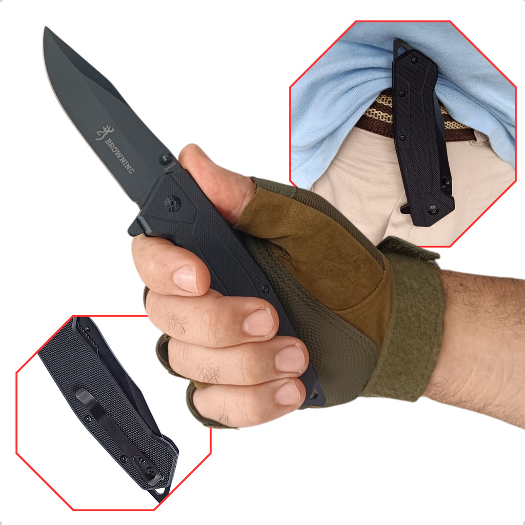 Canivete Inox Semi Automático Militar Tático Clip de bolso