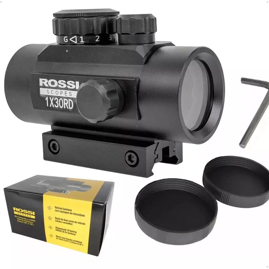 Mira Holográfica Red Green Dot Rossi 1x30 Mount 11/22mm Original Caça