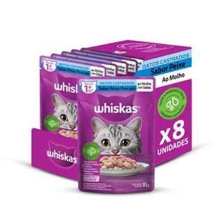 Kit 8un Ração Úmida Whiskas Peixe Gato Adulto Castrado 85G em Oferta na Shopee