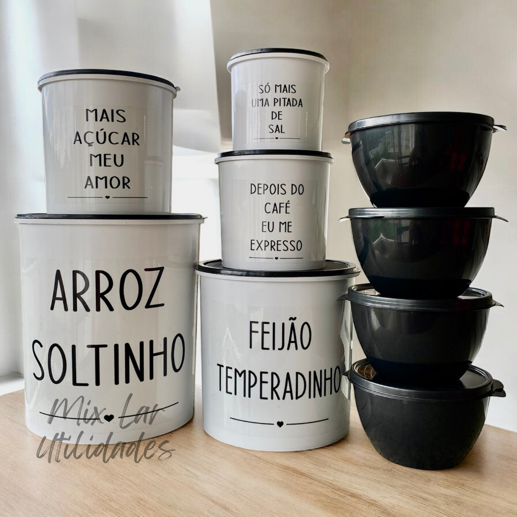 Kit potes de mantimentos para cozinha 5 peças + 4 potes redondos Boll de plástico em Oferta na Shopee