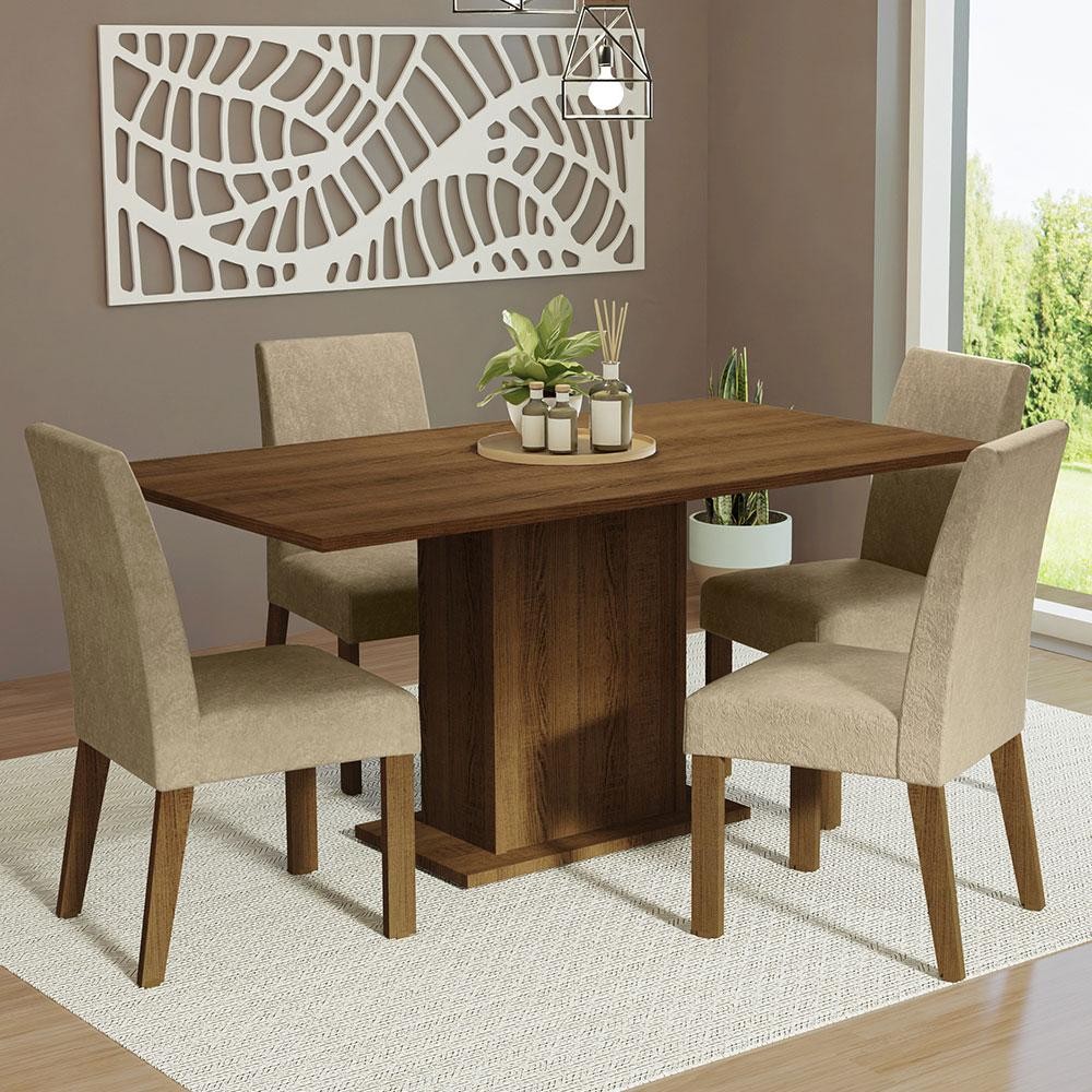 Conjunto Sala de Jantar Mesa Tampo de Madeira 4 Cadeiras Imperial Keila Madesa