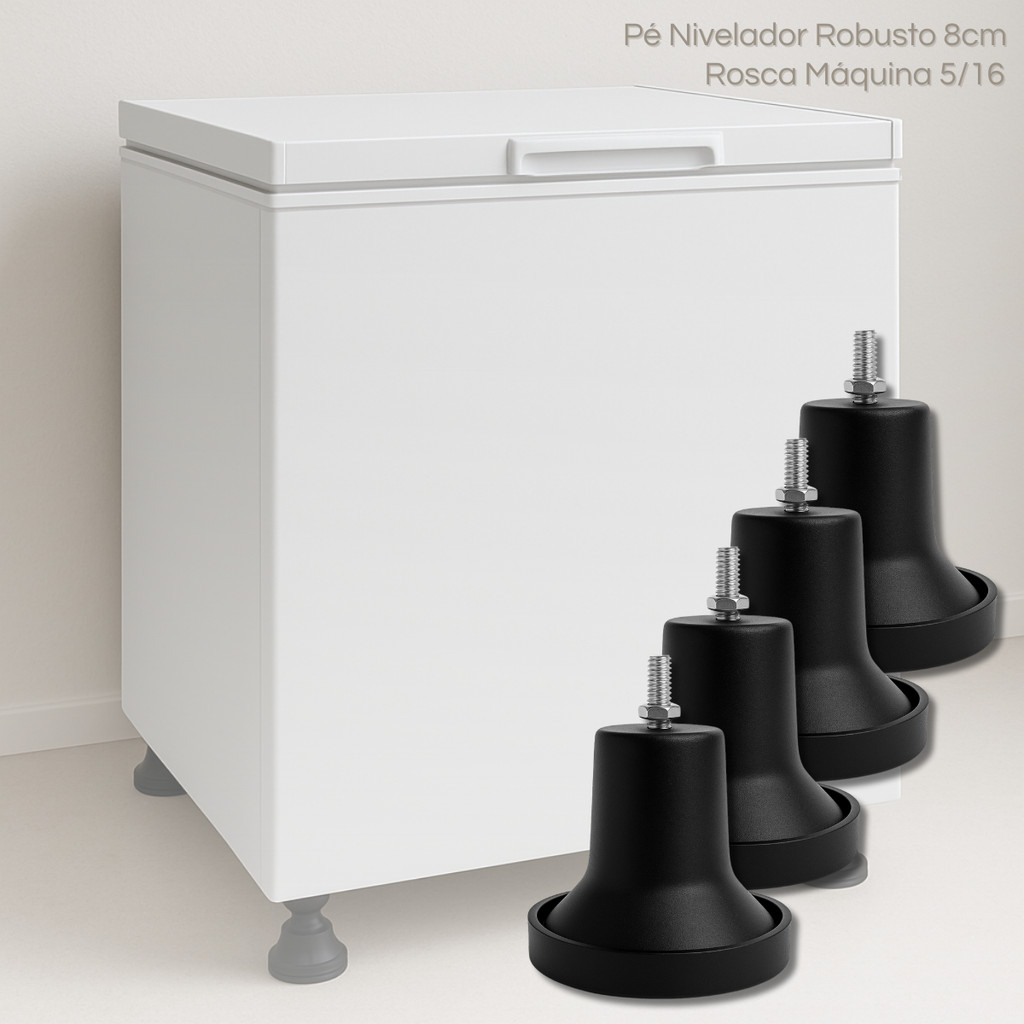 Kit 4 Pés De Geladeira Eletrodoméstico Rosca Máquina 5/16 8cm Nivelador Fogão Freezer