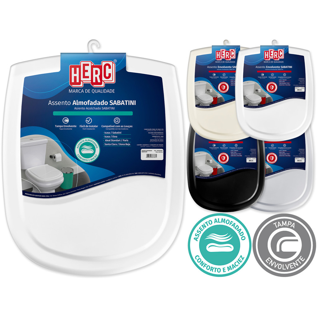 Assento Sanitário Almofadado Sabatini Retangular Original Vaso Tampa De Privada Envolvente Herc em Oferta na Shopee