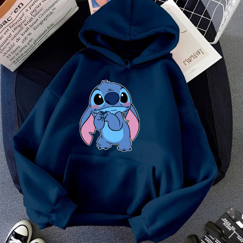 MOLETOM BLUSA DE FRIO CANGURU COM TOUCA REGULAVEL STITCH AZUL MEDO , CONFORTO PREMIUM