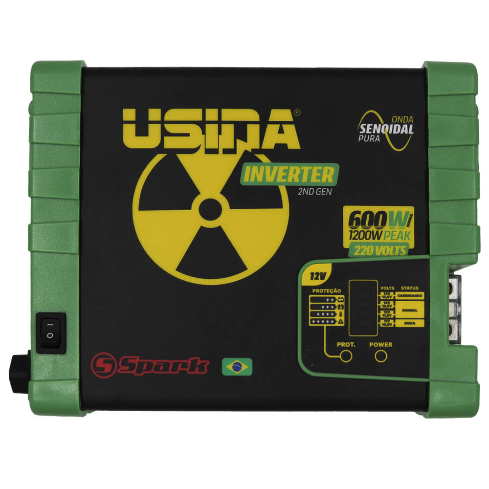 Inversor de Tensão Senoidal Usina Inverter 600W 12V DC - 220V AC - 1200W PEAK