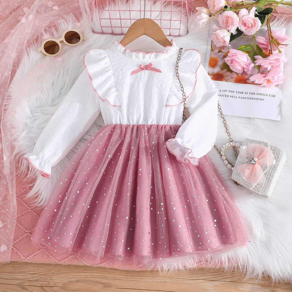 Vestido De Bebê Menina Crianças 4-8 Anos Moda Mangas Longa Fofo Tule Vestidos De Princesa