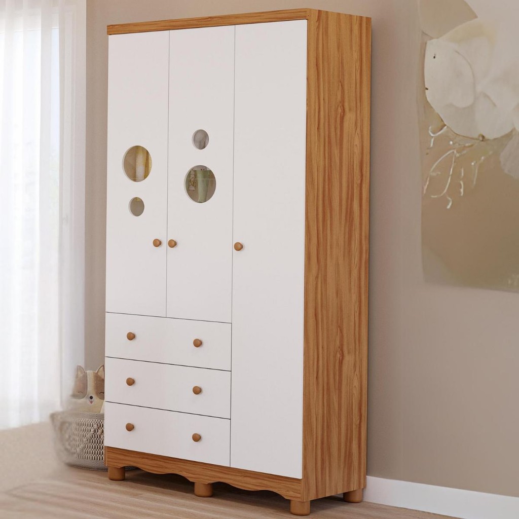 Guarda Roupa Infantil Bolinha 3 Portas 3 Gavetas 100% MDF Faura em Oferta na Shopee