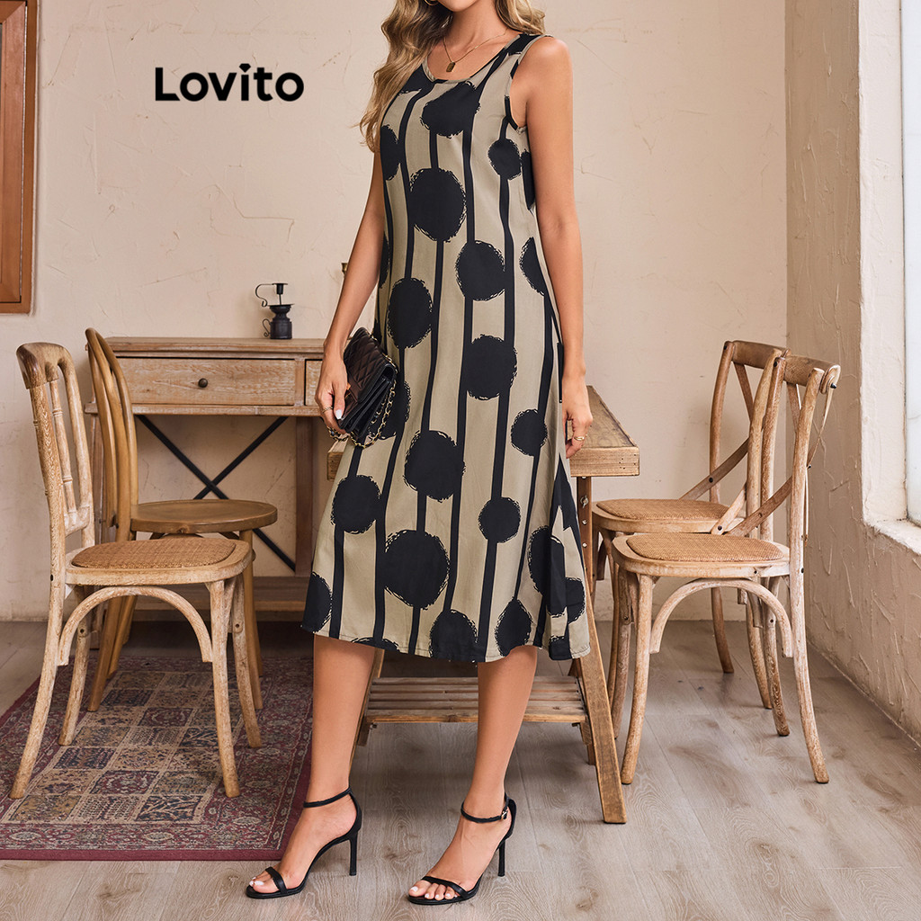 Detalhes do Lovito Refine Vestido Básico Feminino Listrado Para Mulheres LBL17420