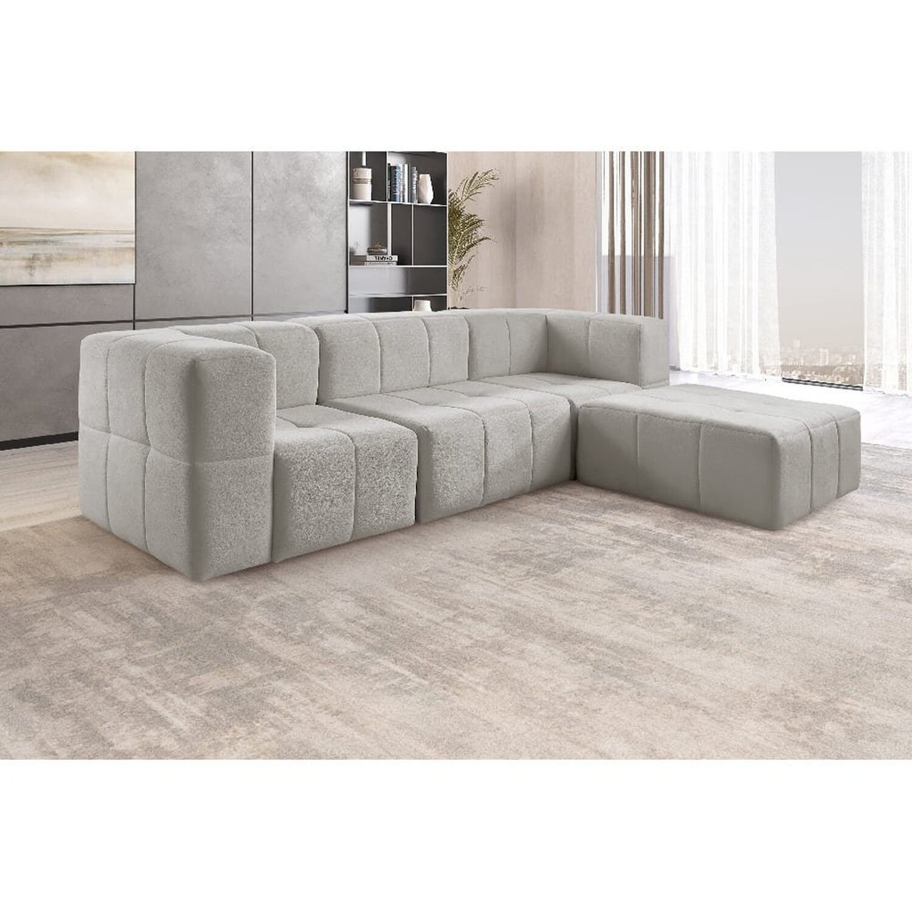 Sofá Modular 3 Lugares + Puff Bouclé Cinza em Oferta na Shopee