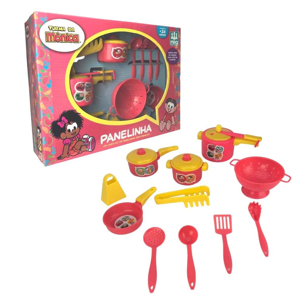 Turma Da Mônica Kit Cozinha Jogo De Panelinhas 11 Peças Original | Nig Brinquedos | Crianças +2 Anos