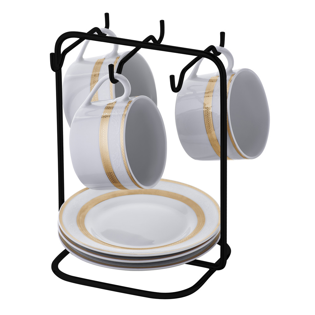 Suporte Organizador Porta Xícaras De Chá e Pires Com 6 Ganchos Preto Fosco Future - Home & Living
