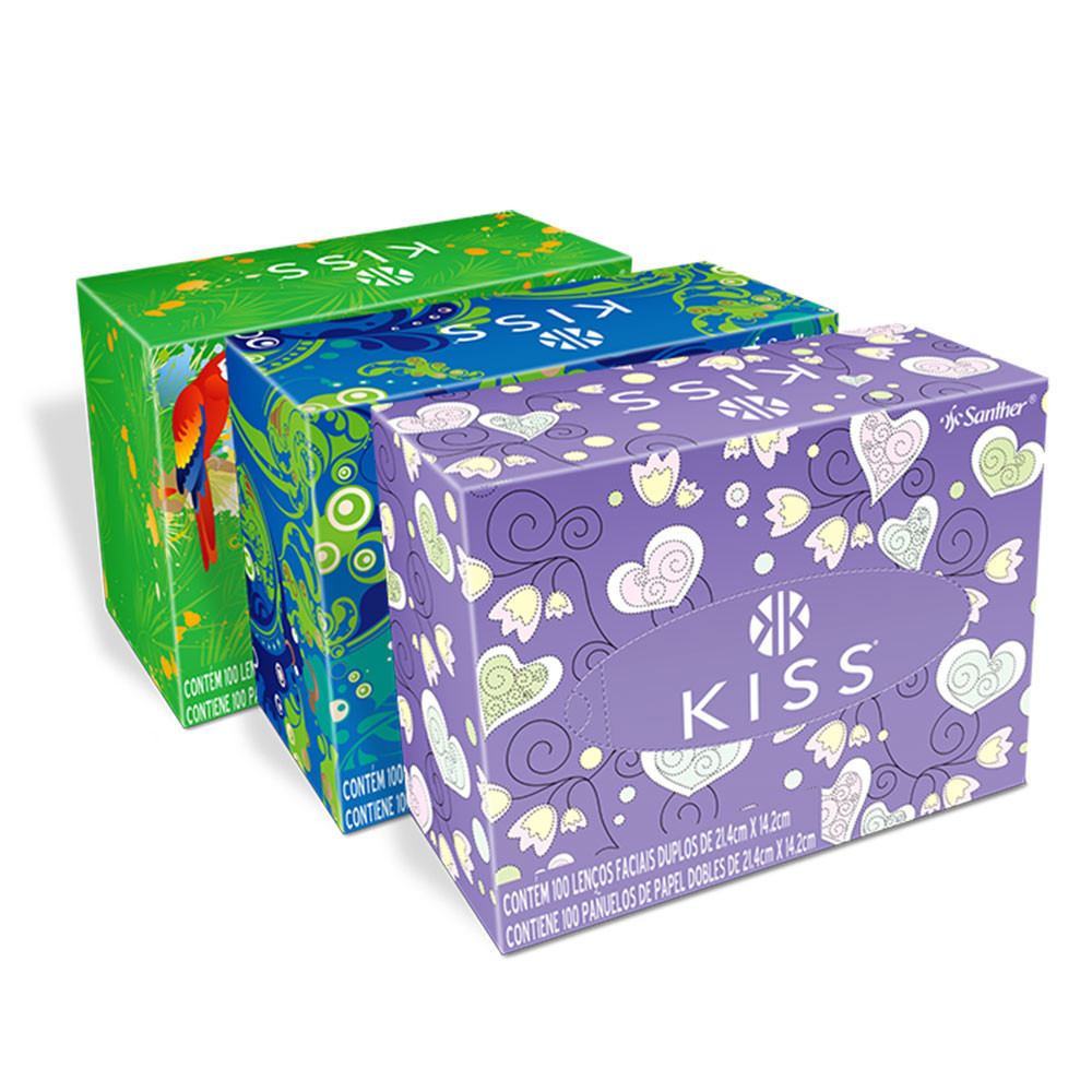 Lenço de papel facial folha dupla 14,2x21,4cm com 100 unidades Kiss - Mom & Baby
