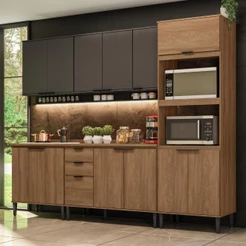 Armário de Cozinha Completa c/ Tampo Lótus Star Carraro Freijó Preto Touch