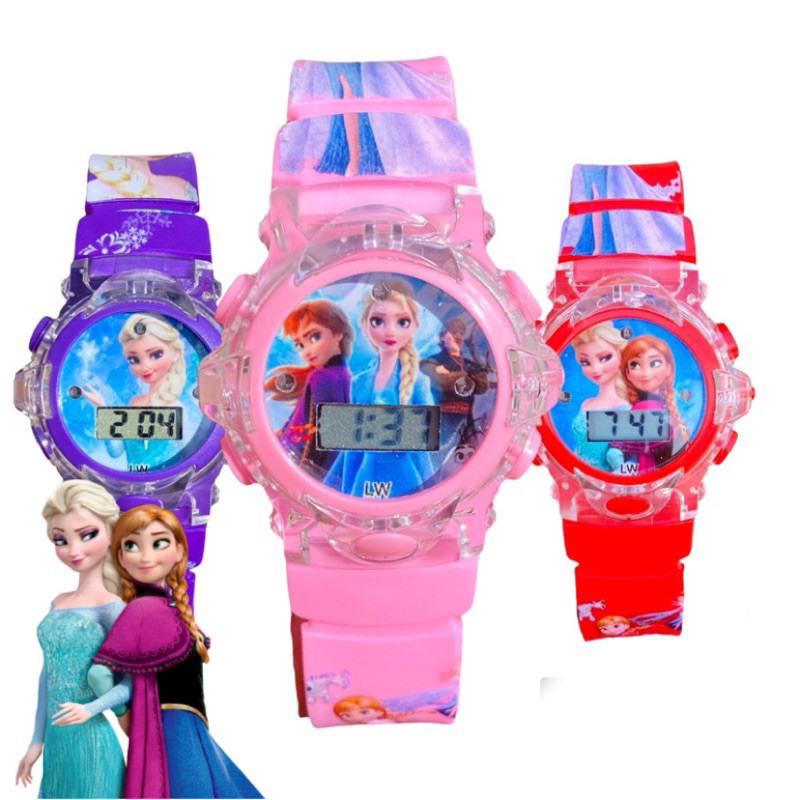 Relógio Infantil De Menina Feminino Digital Rosa Frozen Elsa Ana Led Luz E Som