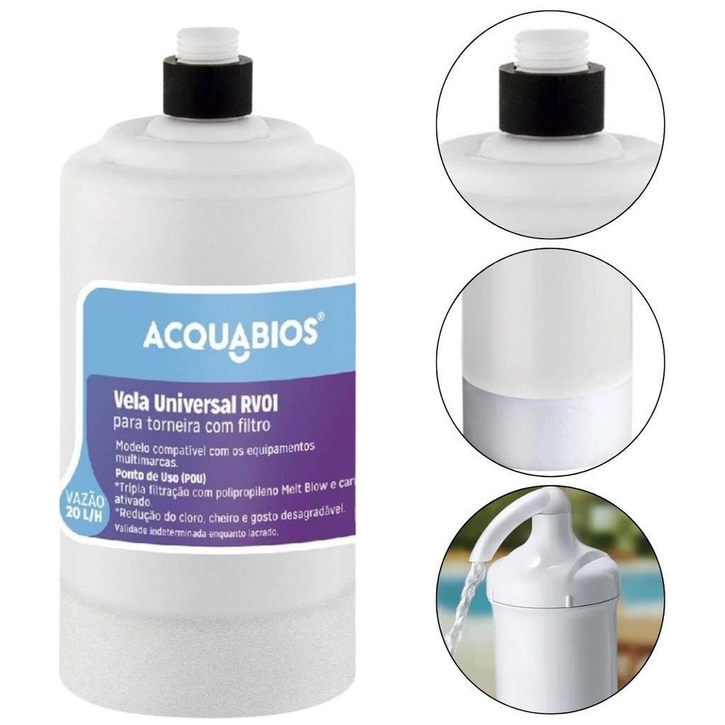 Refil Vela Universal para Filtro Pia Torneira RV01 Acquabios em Oferta na Shopee