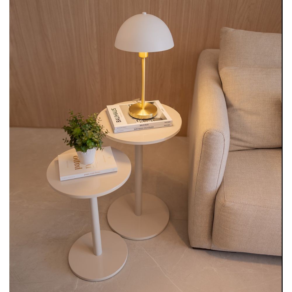 Conjunto de Mesas Laterais Amalfi Off White em MDF Redonda Sala de Estar Quartos Consultór...