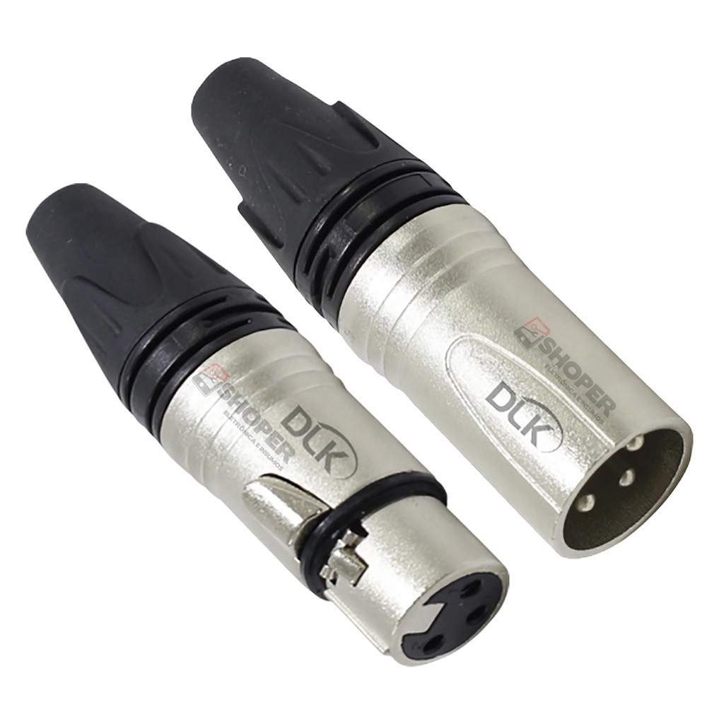 Kit Par Plug Conector XLR Macho e Fêmea Datalink - 2 pçs Conector Profissional Plug XLR DLK