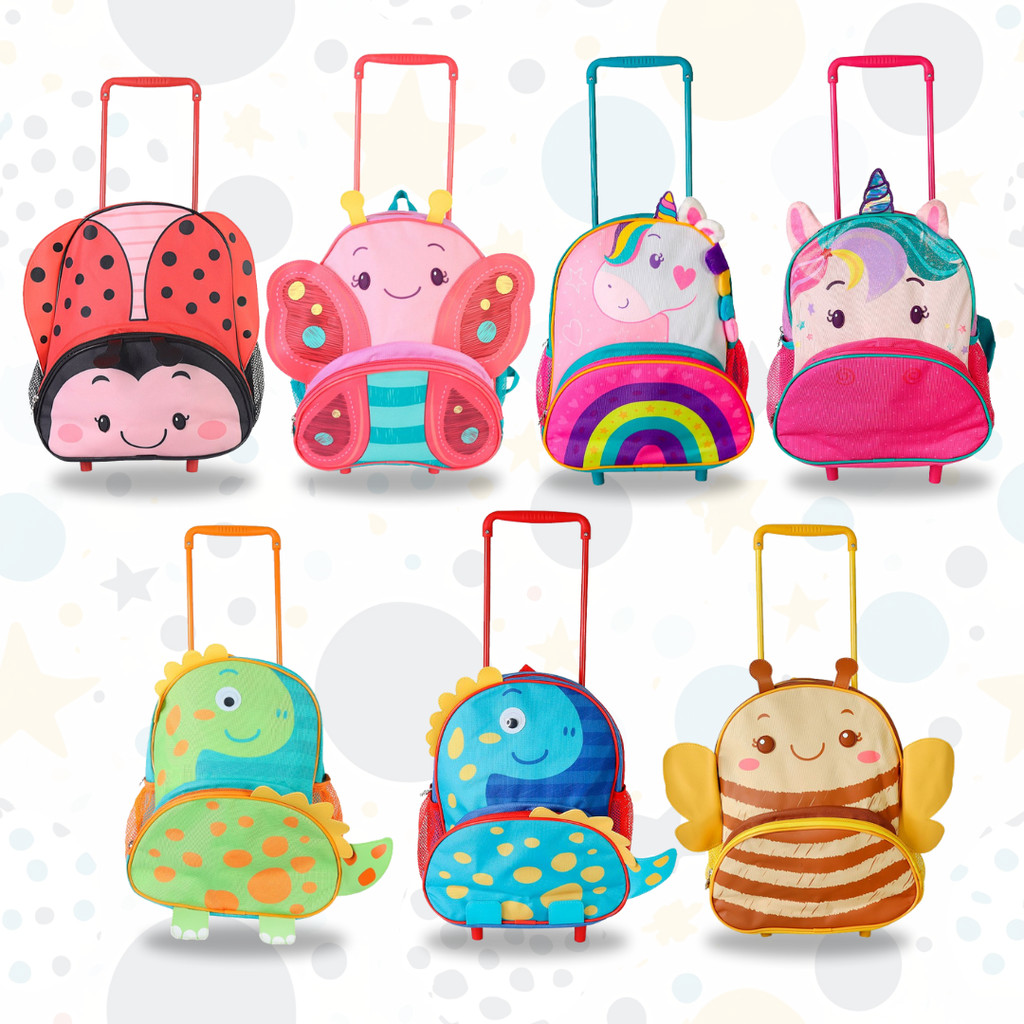 Mochila Escolar Infantil com rodinha vários modelos joaninha borboleta unicórnio dinossauro abelinha volta as aulas