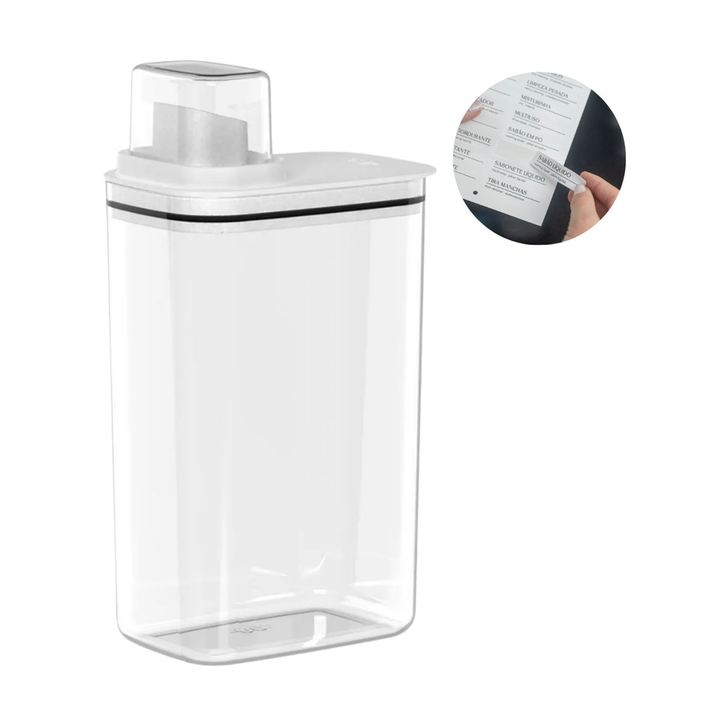 Dispenser Tampa Dosadora Porta Sabão Em Pó Líquido Amaciante Lavanderia Flow 2,3L Com Etiqueta