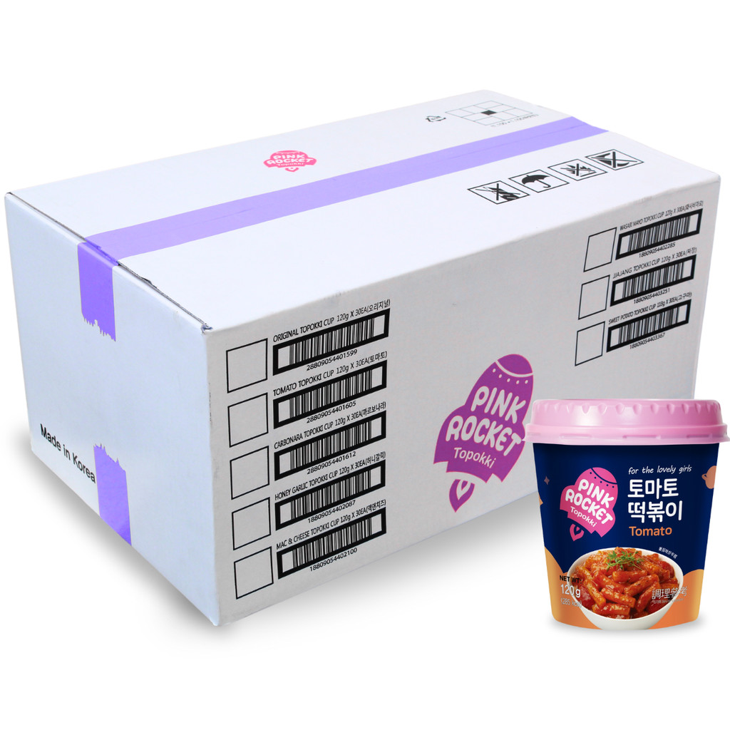 Topokki Bolinho de Arroz Coreano Instantâneo sabor Tomate Pink Rocket 120 gramas - Caixa 30 COPOS