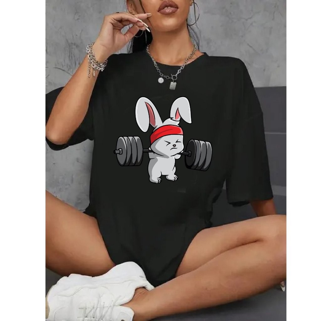 Camiseta Feminina Blusinha T Shit Fashion Algodão Plus Size Infantil Coelho Academia Treino Musculação