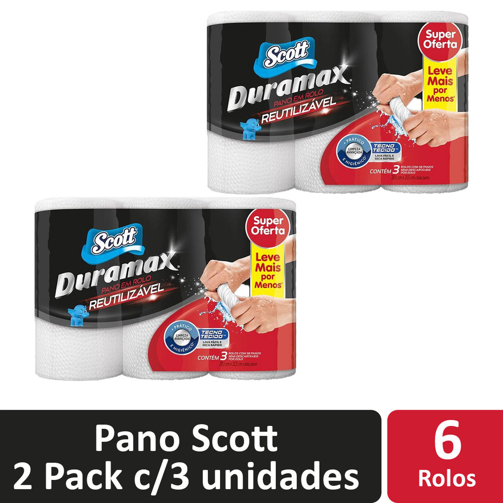 KIT 2 PACK C/3 PANO SCOTT DURAMAX BRANCO em Oferta na Shopee
