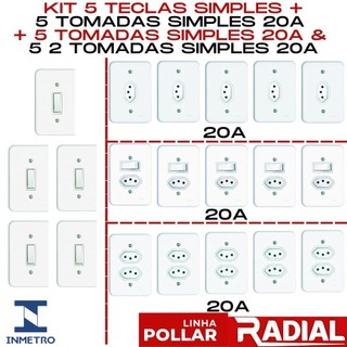 Kit 5 Interruptor, 5 Tomada 20A, 5 Interruptores com Tomada 20A & 2 Tomadas Distanciadas 20A