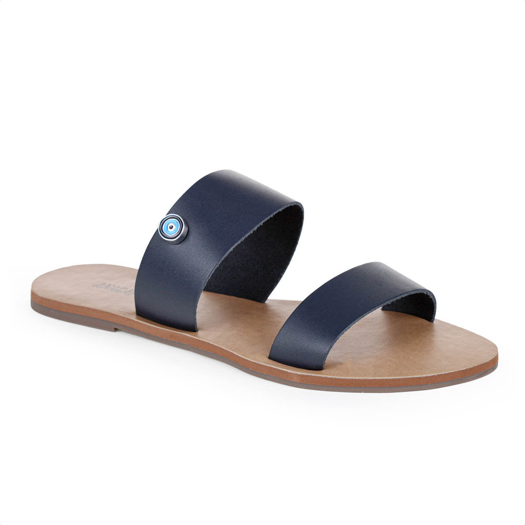Rasteira Anacapri Couro Tira Dupla Olho Grego Azul Escuro - Feminino em Oferta na Shopee