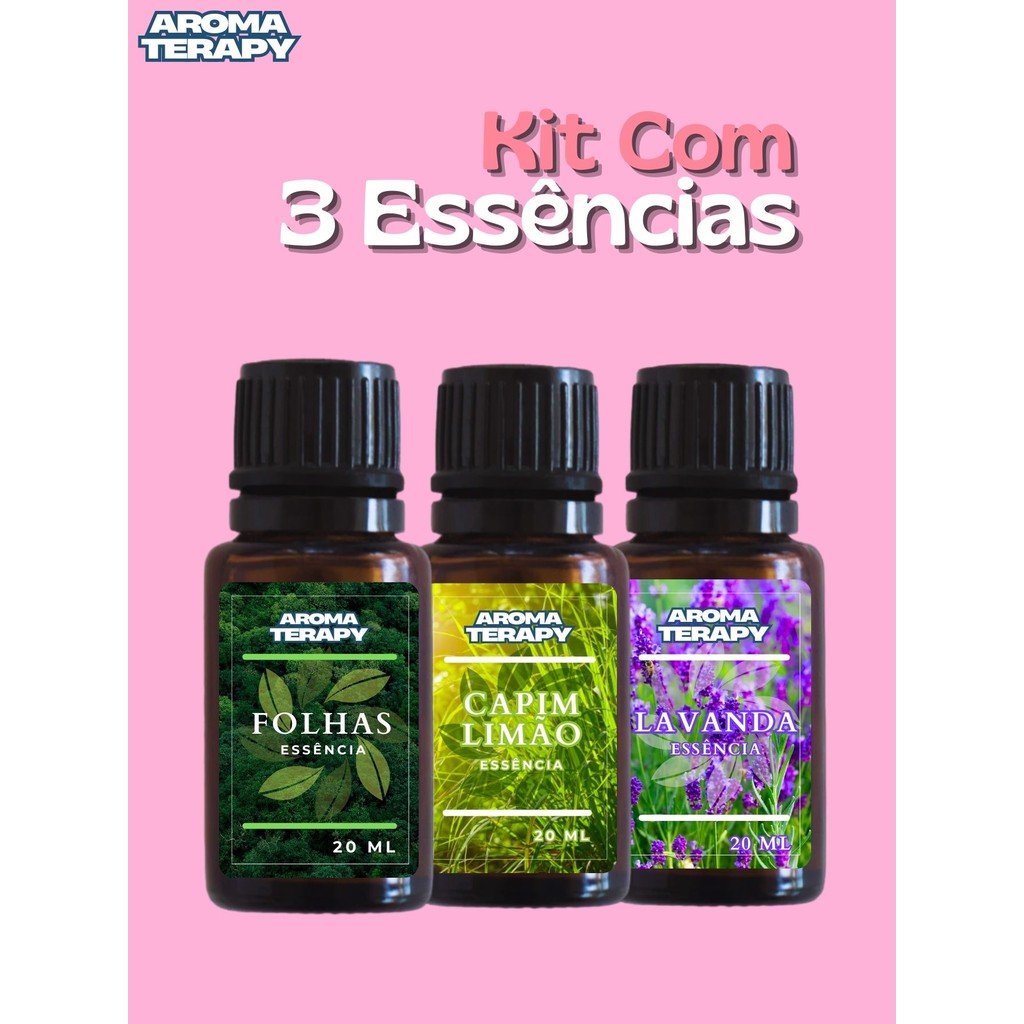 Kit 3 Essências Hidrossolúveis Aromatizantes de 20 ml | Para Umidificador e Difusor de Ar
