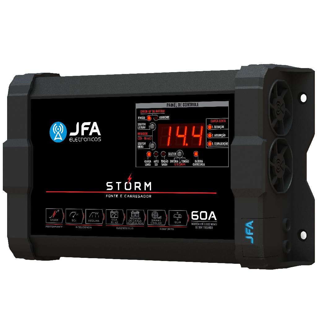 Fonte JFA Storm 60A Bivolt Carregadora Bateria Para Som Automotivo Trio Paredão