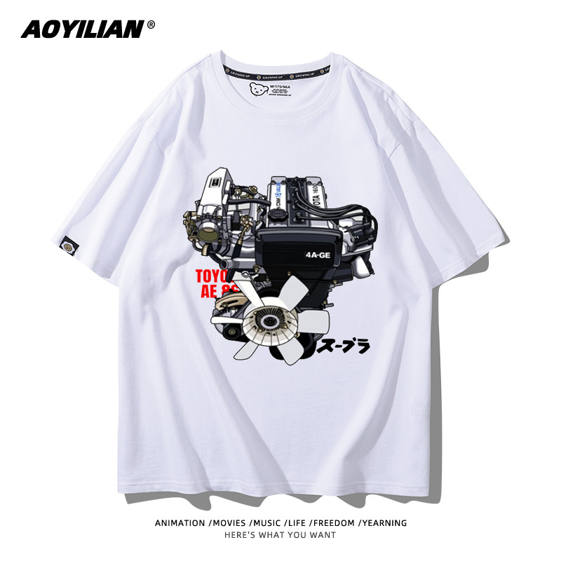 Toyota Engine Head Text D Co Marca Ae86algodão Respirável Para Ciclismo De Rua Camiseta Solta De Manga Curta Homens Solt