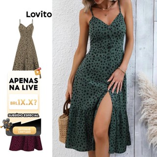 (LIVE STREAM SALE) Lovito Vestido Casual Feminino Com Babados Frontais Com Botão De Bolinhas LBE04079 (Multicolorido) em Oferta na Shopee