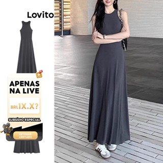 (LIVE STREAM SALE) Lovito Vestido básico liso casual para mulheres LNA65518 em Oferta na Shopee