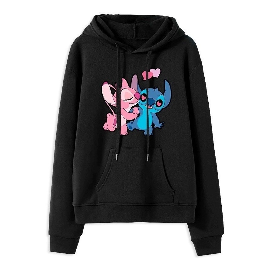 Blusa Moletom Lilo Stitch Casal Angel Com Bolsos E Capuz Lançamento Promoção Casual Unissex Feminino Masculino Infantil