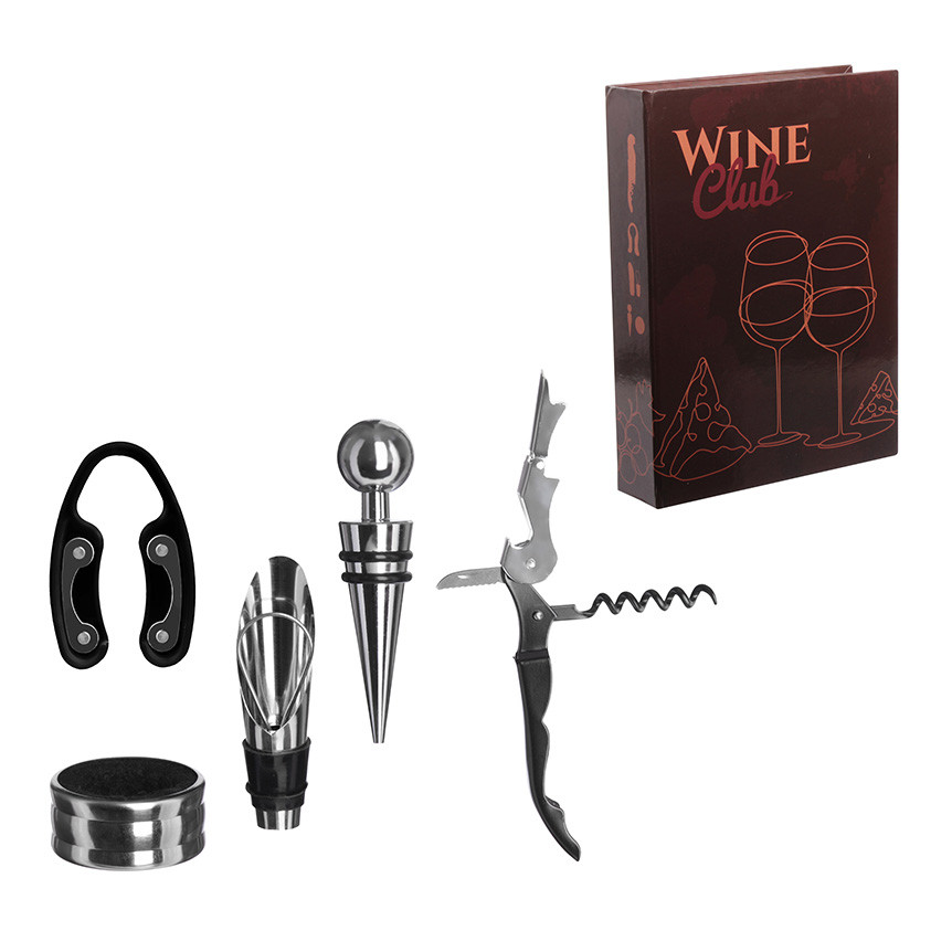 Kit para Vinho 5 peças na Caixa Livro Wine Club 22cm