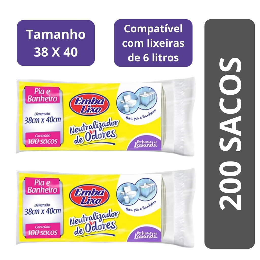 200 Sacos de Lixo Embalixo para Pia e Banheiro Perfume Neutralizador de Odores Lavanda 38x40cm em Oferta na Shopee